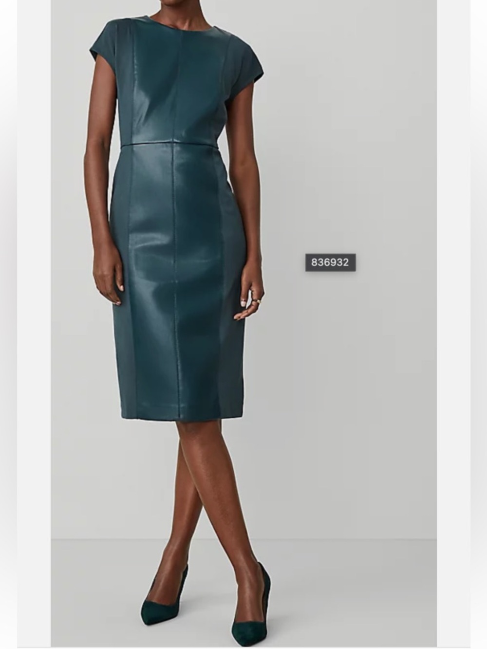 Ann Taylor Women’s Green Faux Leather Mixed Media Sheath Dress NWT